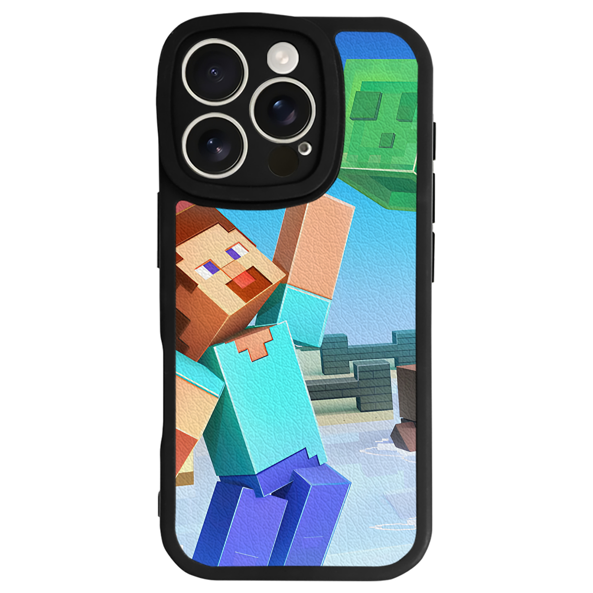 （画像用） マインクラフト ブロックの世界 Minecraft MC Block world 【iPhone 16シリーズ対応】シリコンスマホケース（レザー調） 材質：シリコン